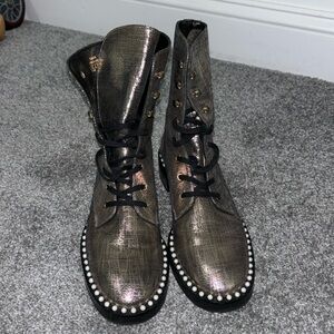 Stuart Weitzman worn once gold combat boots. Size 7